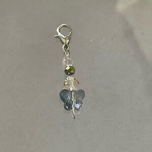 Kids Zipper pull silver crystals butterfly